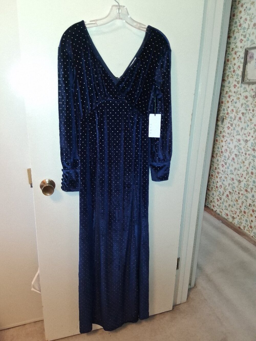 Navy Blue Velvet Maxi Dress, M, NWT